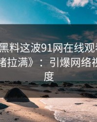 《新91黑料这波91网在线观看这次一下把情绪拉满》：引爆网络视频新高度